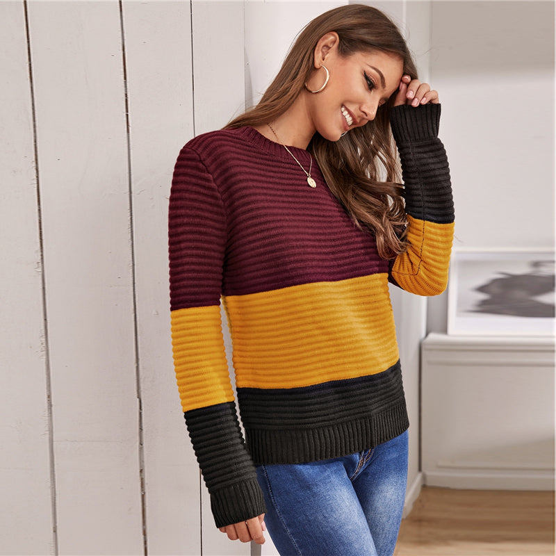 Women's Autumn Casual Patchwork O-Neck Sweater