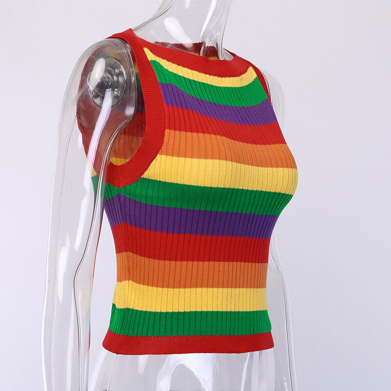 Women's Summer Ribbed Knitted Striped Crop Top
