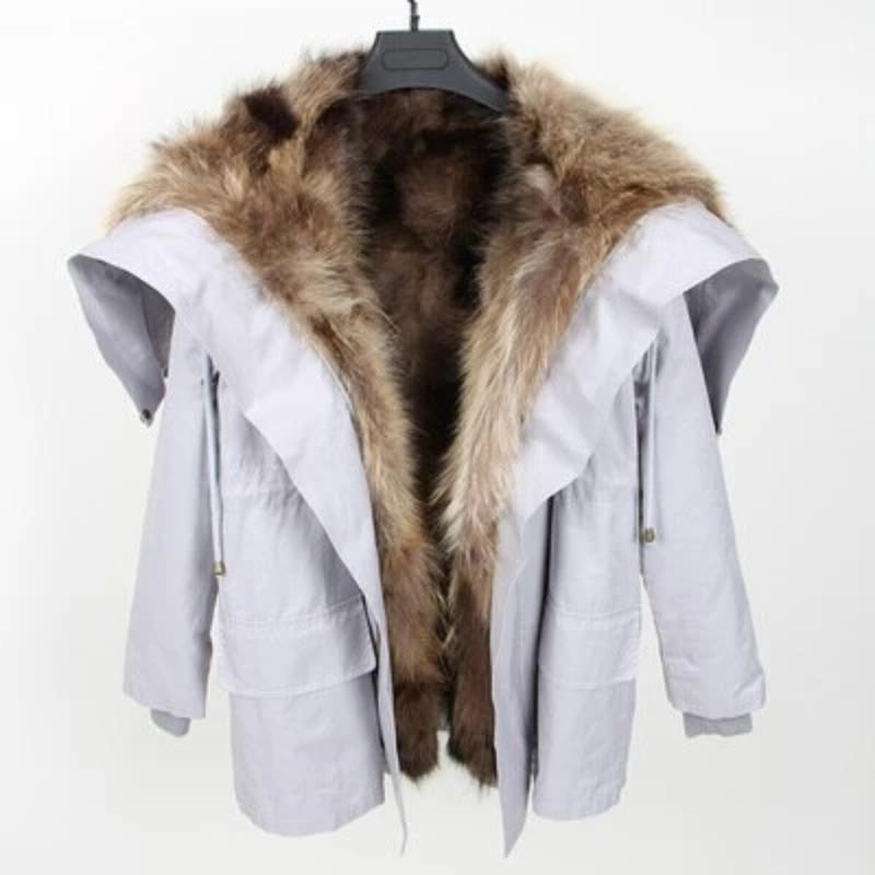 Women's Winter Casual Bat-Sleeved Hooded Parka With Rabbit Fur