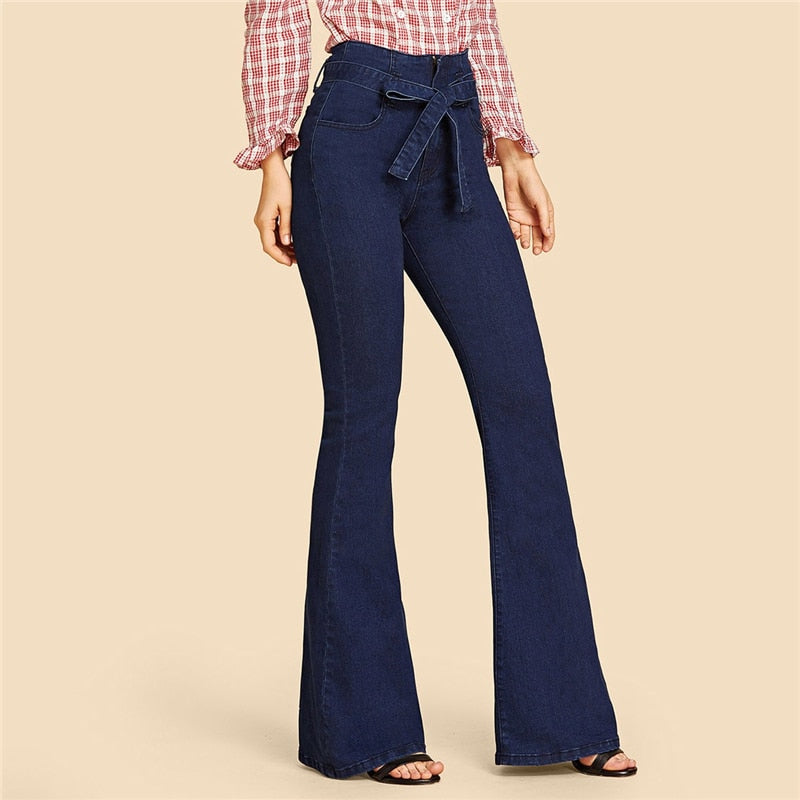 Women's Autumn Denim High Waist Flare Jeans