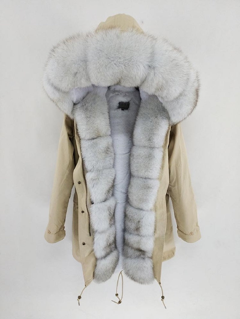 Women's Winter Casual Waterproof Long Slim Parka With Fox Fur