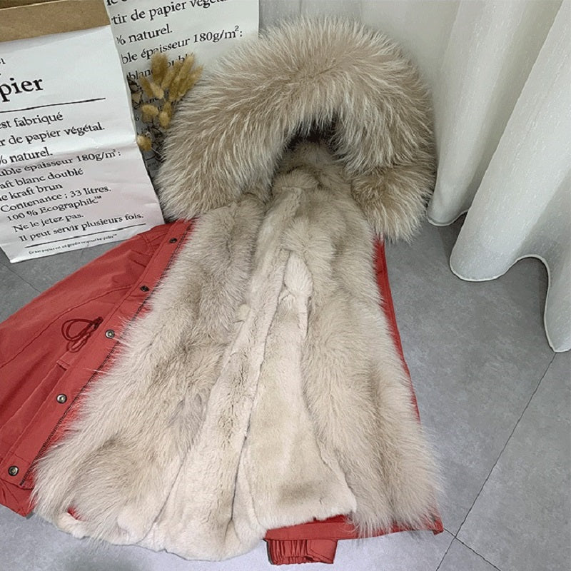 Women's Winter Casual Hooded Thick Long Parka With Raccoon Fur