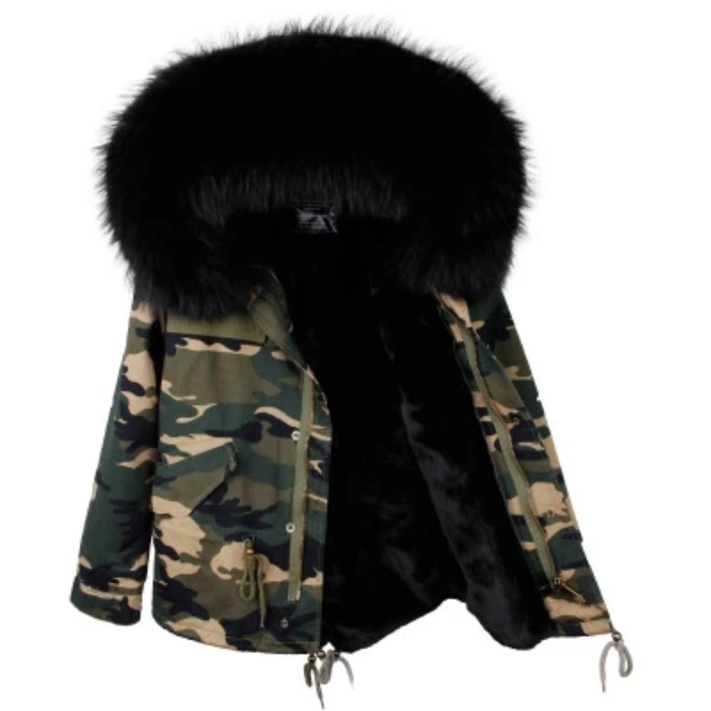 Women's Winter Casual Polyester Slim Thick Parka With Raccoon Fur