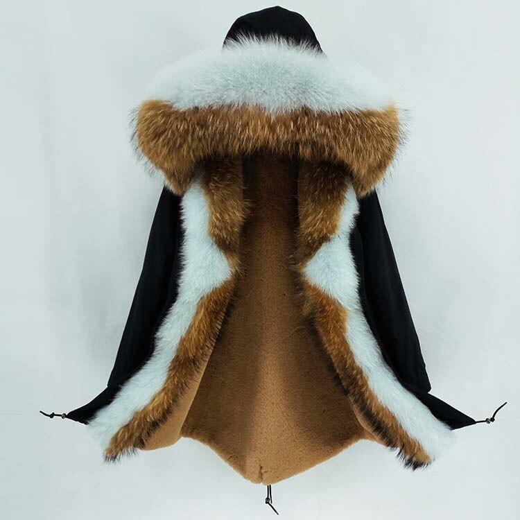 Women's Winter Casual Long Slim Warm Parka With Raccoon Fur