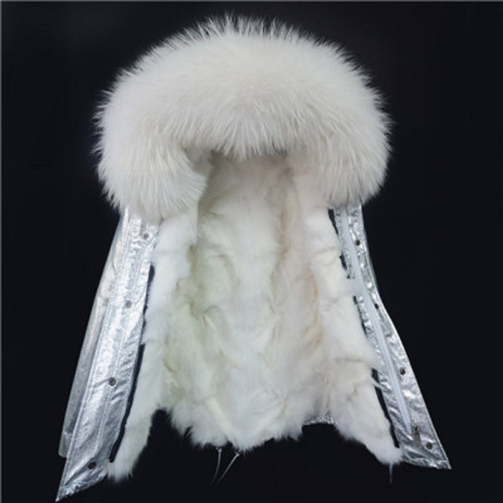 Women's Winter Casual Short Polyester Slim Parka With Raccoon Fur