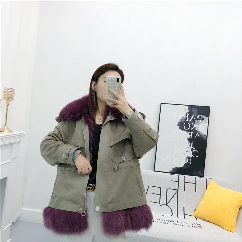 Women's Winter Casual Loose Short Coat With Rabbit Fur