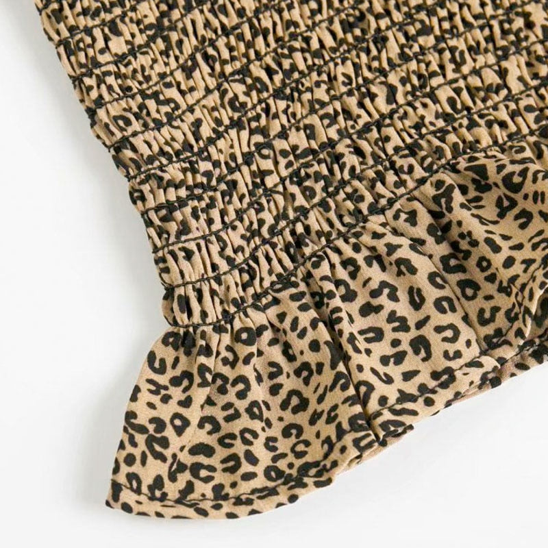 Women's Summer Ruffled Long-Sleeved Leopard Blouse