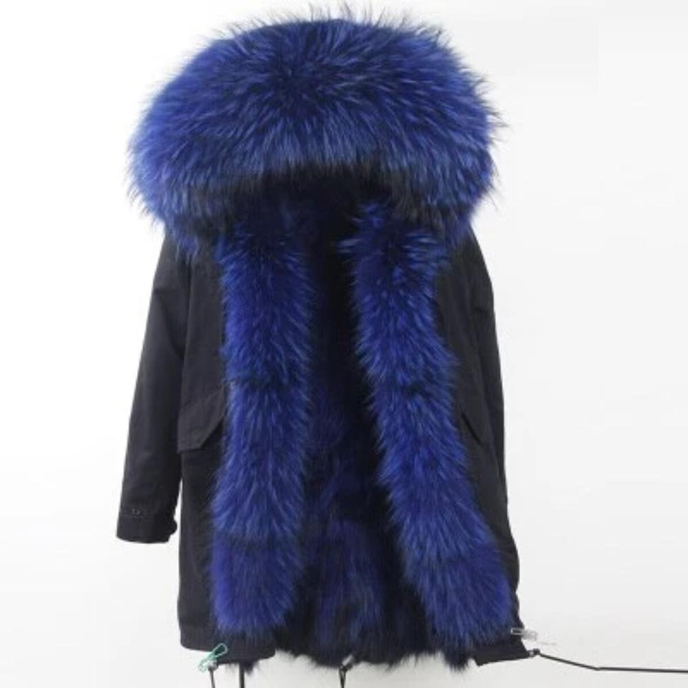 Women's Winter Casual Long Acrylic Slim Parka With Raccoon Fur