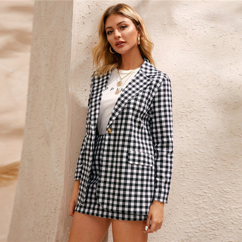 Women's Casual Cotton Two-Piece Suit With Gingham Print