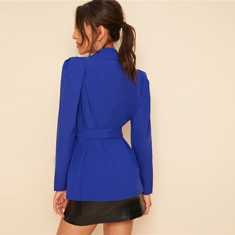Women's Spring Polyester Puff-Sleeved Blazer With Sashes