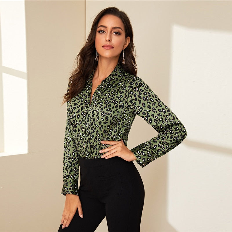 Women's Casual Leopard Long-Sleeved Shirt