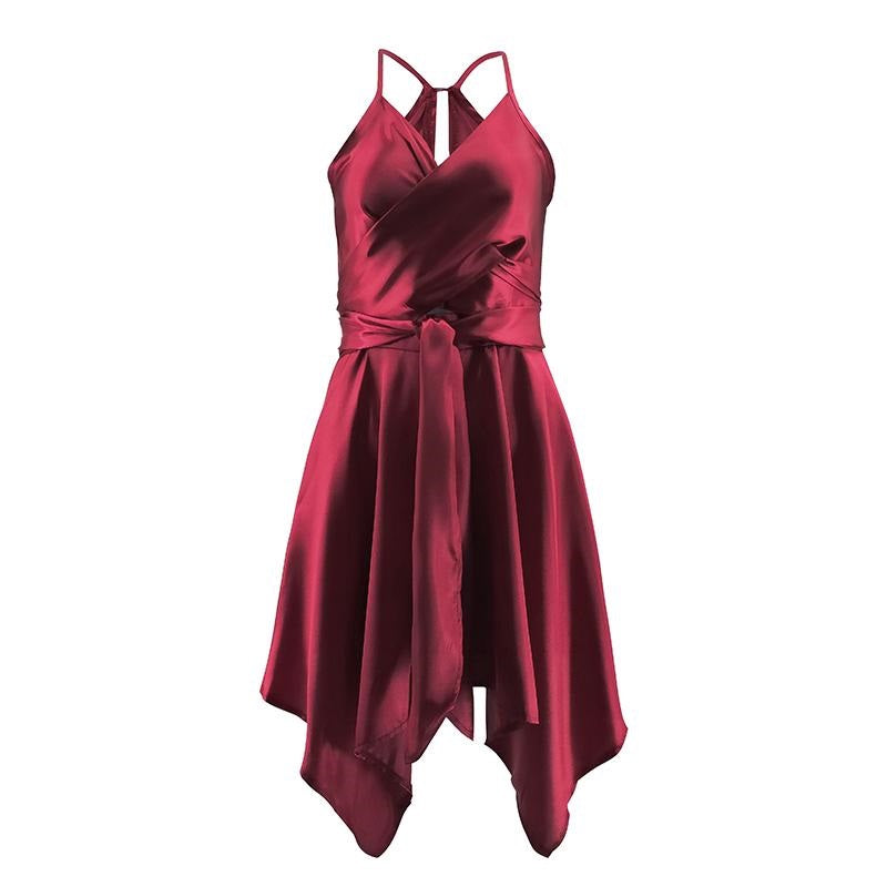 Women's Summer Satin V-Neck Sleeveless A-Line Dress