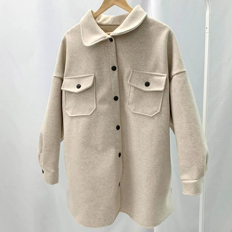 Women's Autumn/Winter Casual Loose Batwing-Sleeved Wool Trench