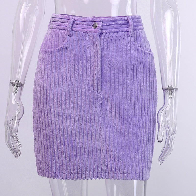 Women's Summer/Autumn High Waist Corduroy Stretchy Skirt