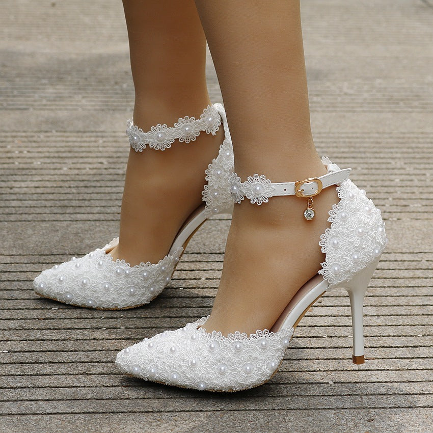 Women's Lace Pumps With Ankle Strap
