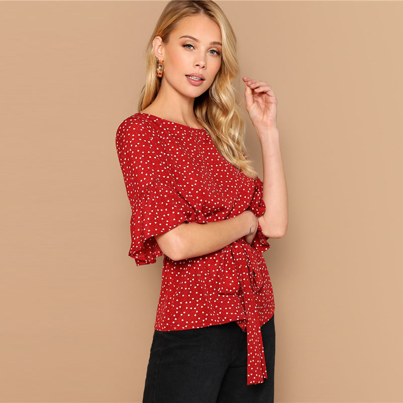 Women's Summer Chiffon Casual Blouse With Heart Print