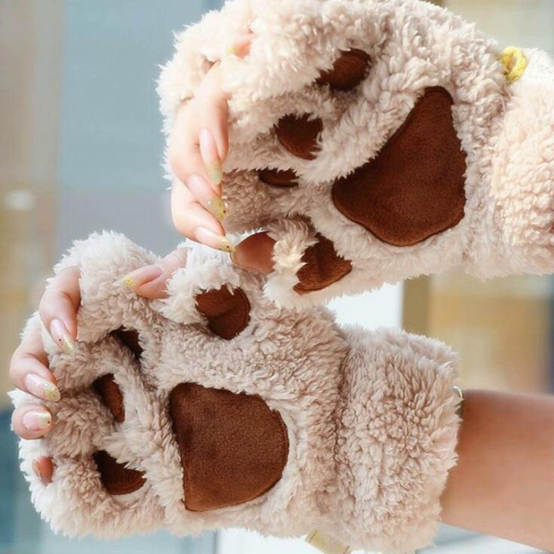 Women's Winter Fingerless Plush Gloves