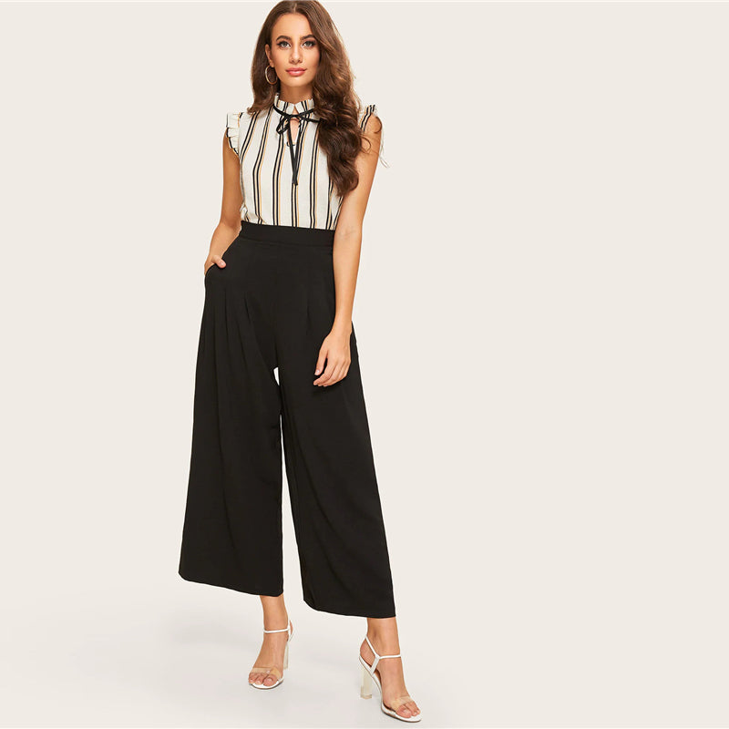 Women's Casual Polyester Mid-Waist Crop Pants With Pockets