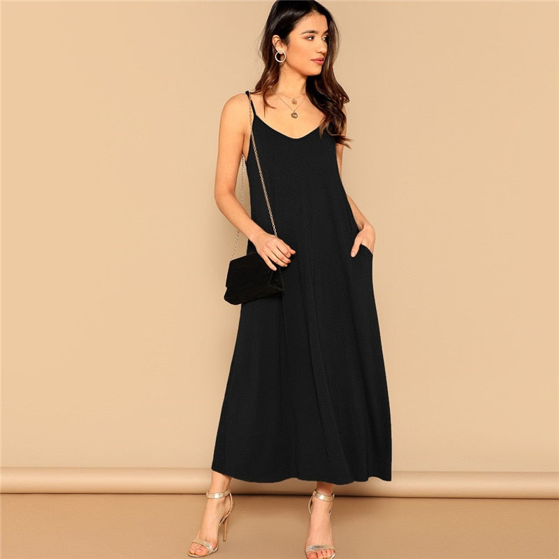 Women's Summer Casual Sleeveless Maxi Dress With Pockets