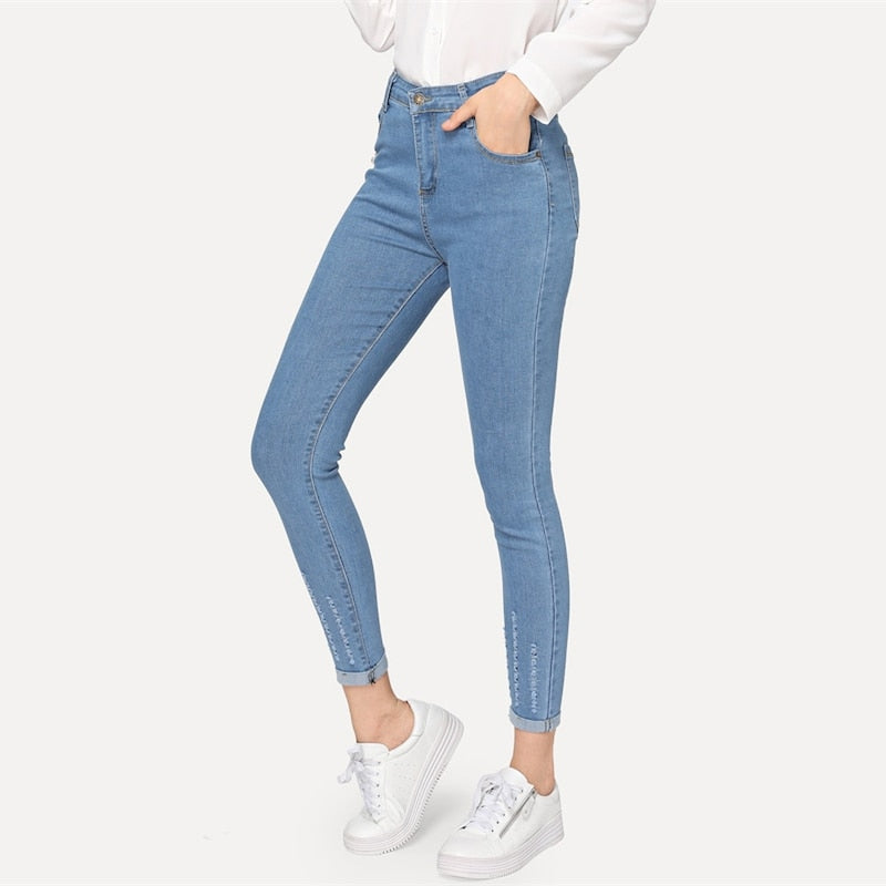 Women's Spring Casual High Waist Skinny Stretchy Jeans