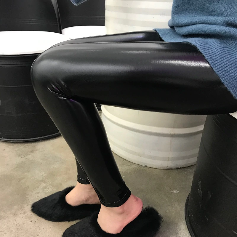 Women's Spring PU Leather Push-Up High-Waist Shiny Leggings