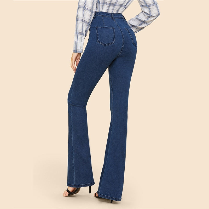 Women's Casual Mid Waist Flare Jeans