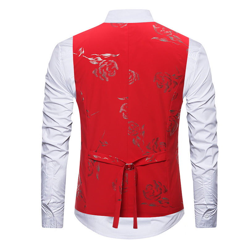Men's Slim Fit Single Breasted Vest With Print