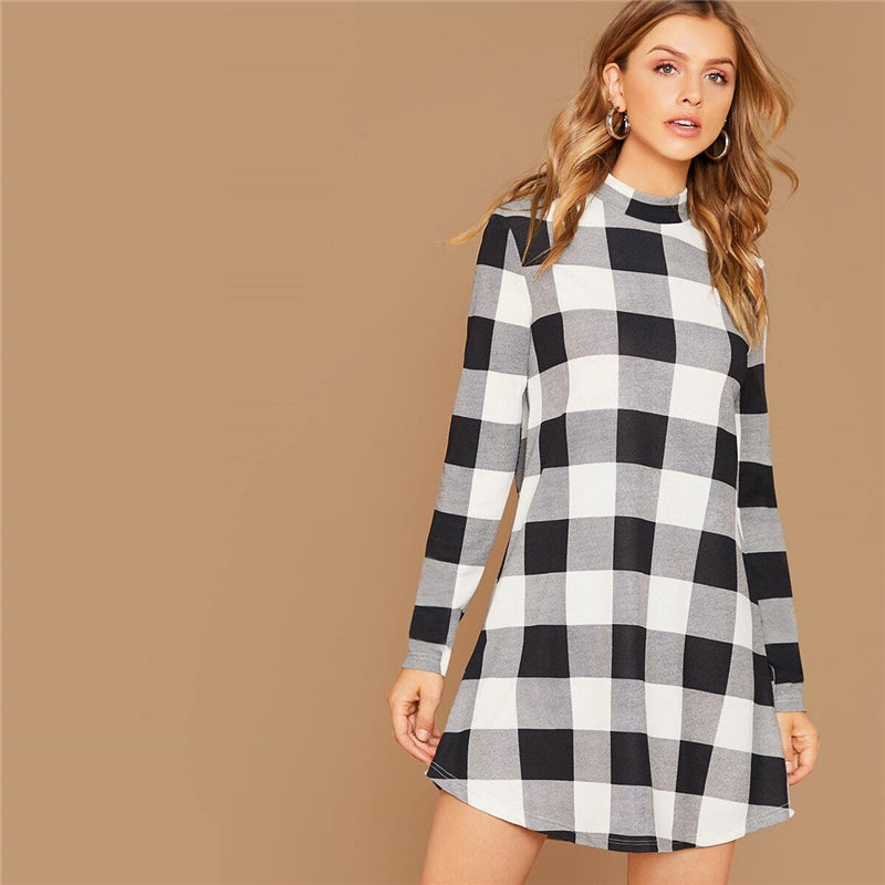 Women's Spring Casual Loose Dress With Gingham Pattern