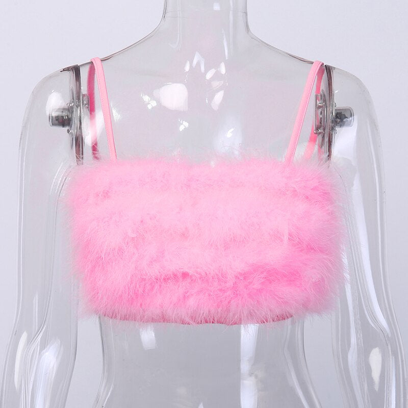 Women's Summer Strappy Solid Elastic Crop Top With Feathers
