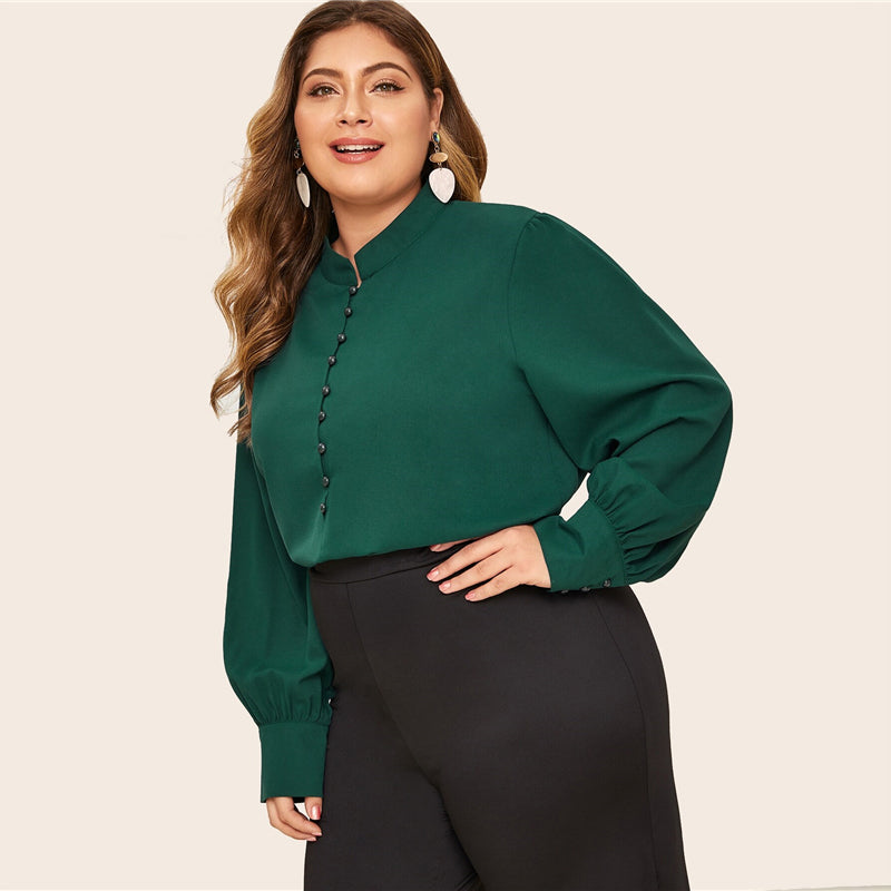Women's Spring Polyester Blouse With Buttons | Plus Size