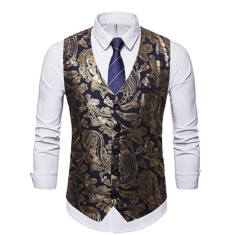 Men's Casual Single Breasted Vest With Print