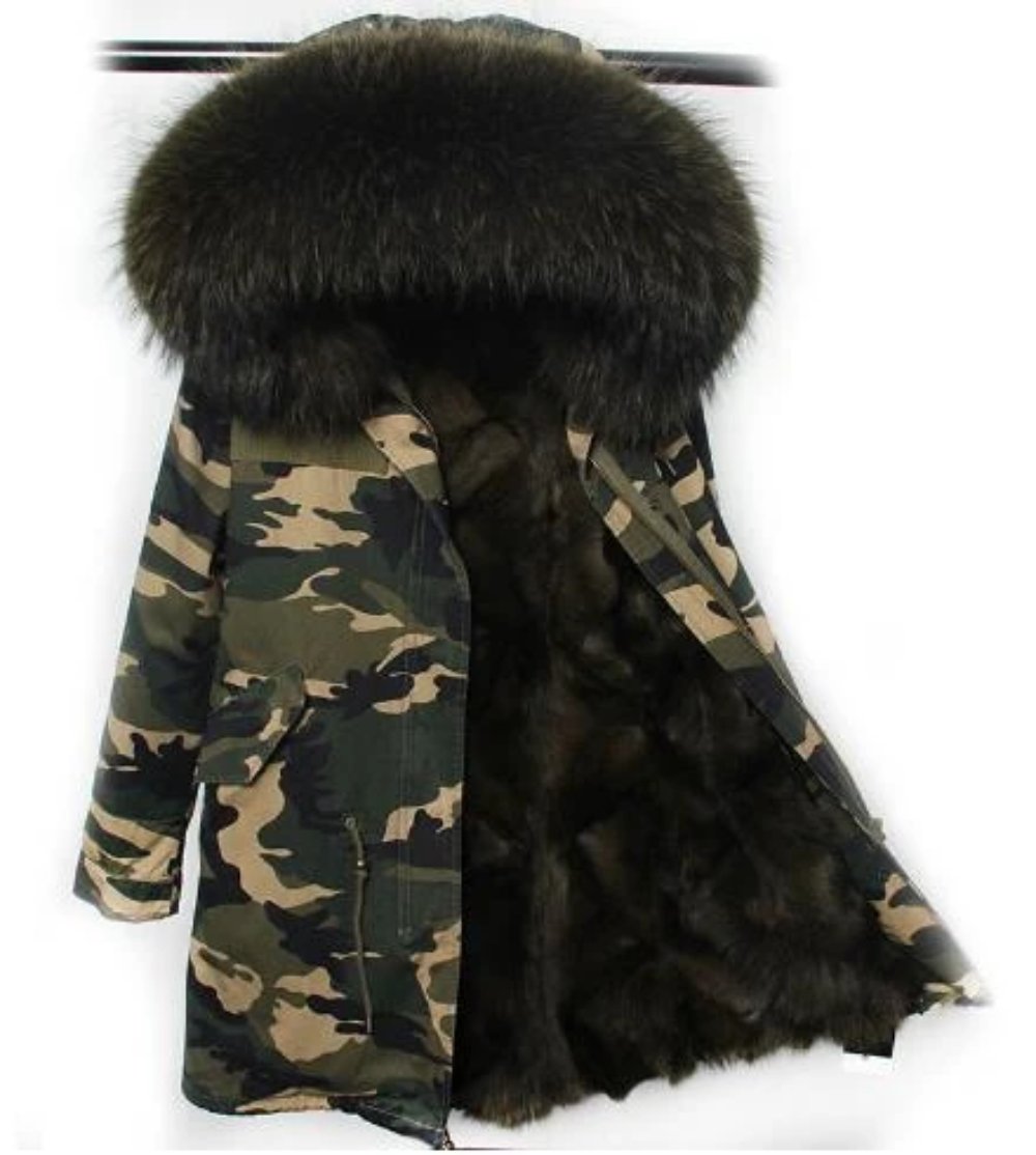 Women's Winter Casual Long Polyester Thick Parka With Raccoon Fur