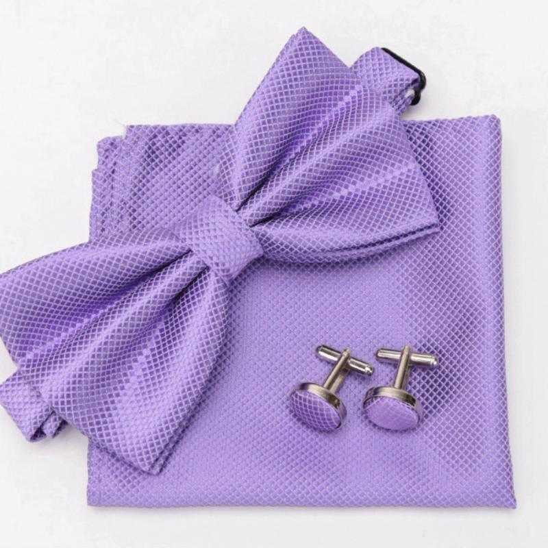 Men's Solid Colored Bow Tie With Handkerchief And Cufflinks