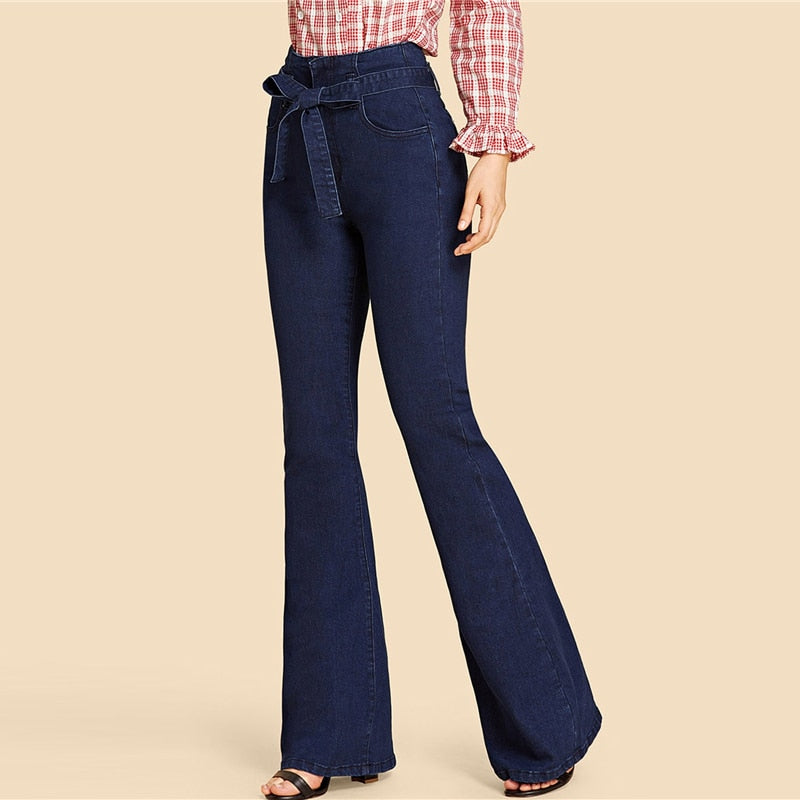 Women's Autumn Denim High Waist Flare Jeans