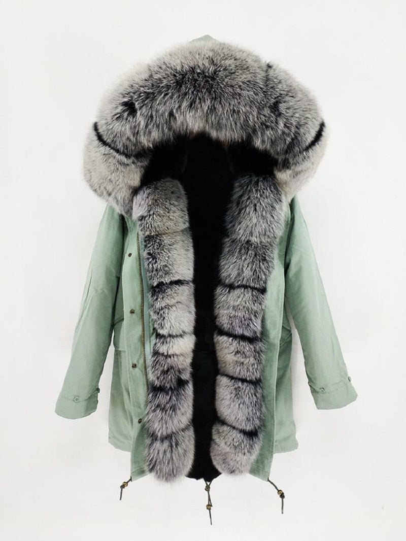 Women's Winter Casual Waterproof Long Slim Parka With Fox Fur