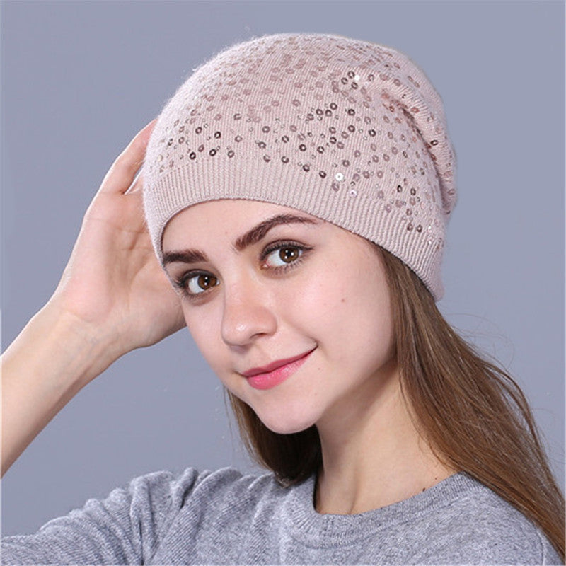 Women's Winter Cashmere Hat With Sequins