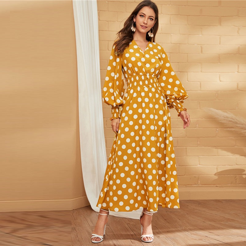 Women's Spring Polyester V-Neck A-Line Maxi Dress