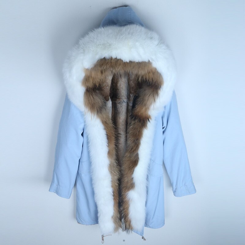 Women's Winter Casual Slim Long Warm Parka With Rabbit Fur