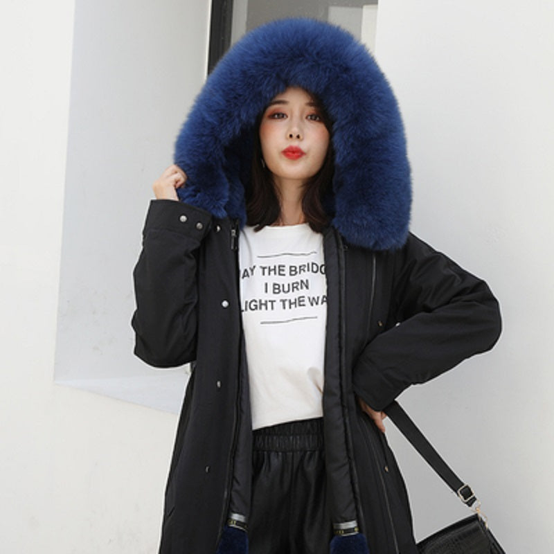 Women's Winter Casual Long Thick Slim Parka With Fox Fur
