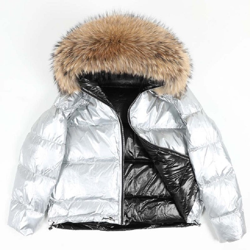 Women's Winter Casual Thick Warm Short Parka With Raccoon Fur