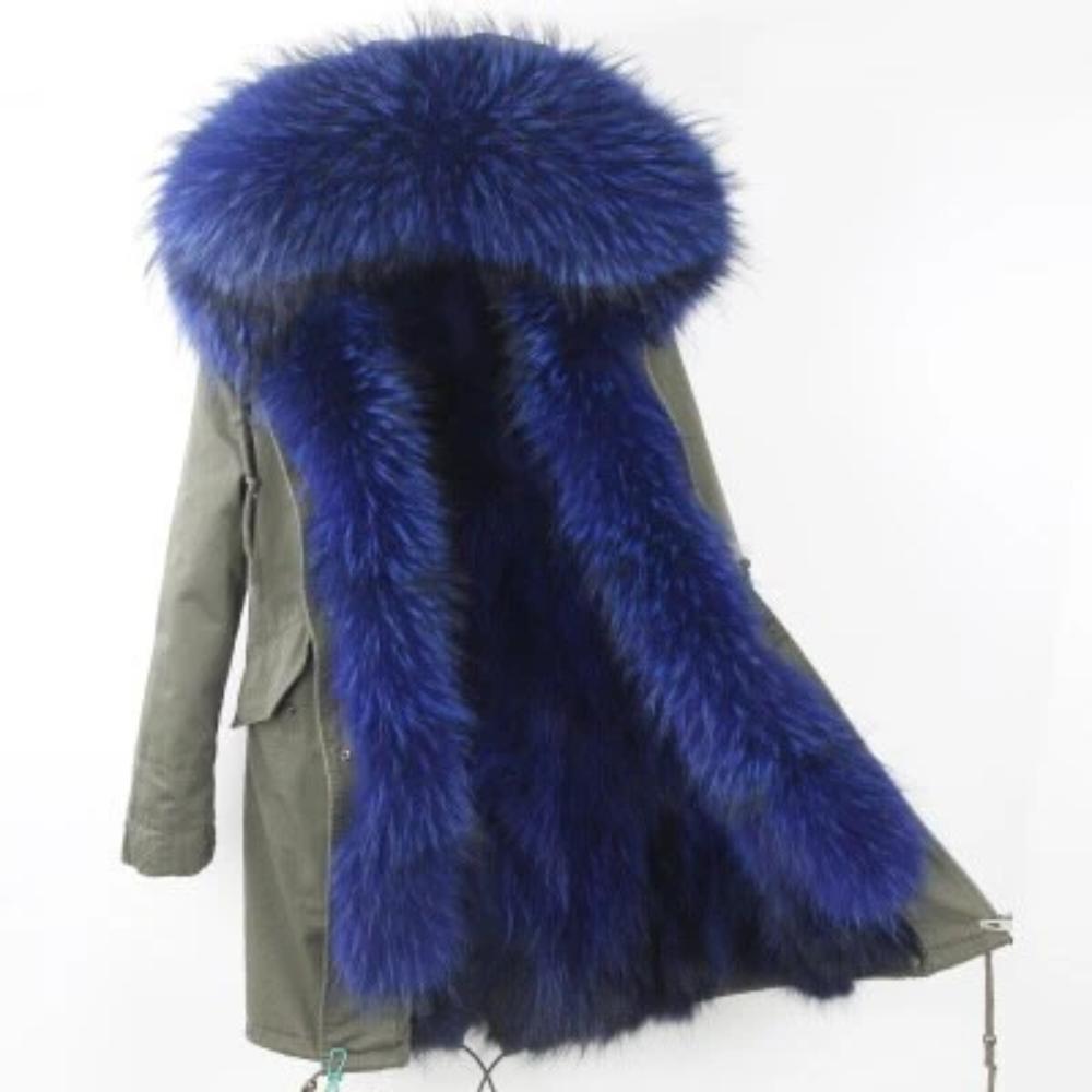 Women's Winter Casual Long Acrylic Slim Parka With Raccoon Fur