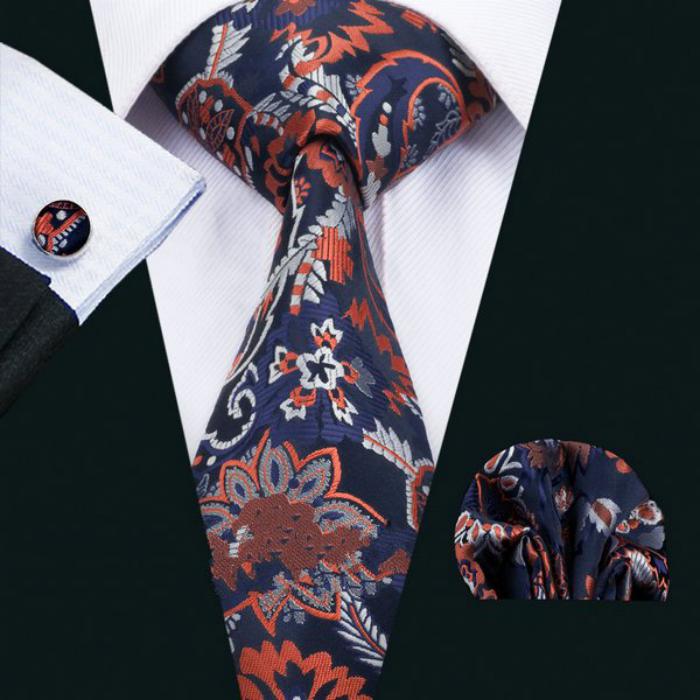 Men's Wedding Silk Tie With Handkerchief And Cufflinks