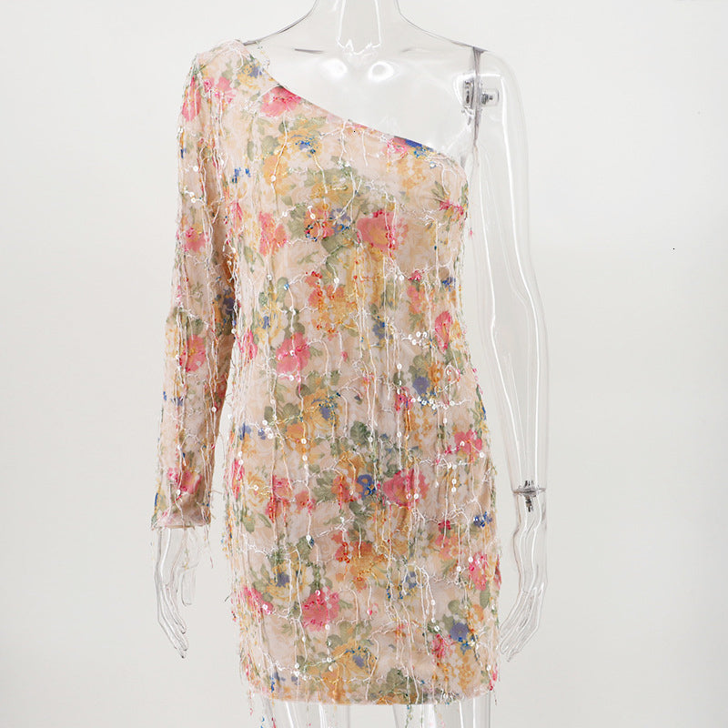 Women's Summer Sheath Sequin Mini Dress With Tassels