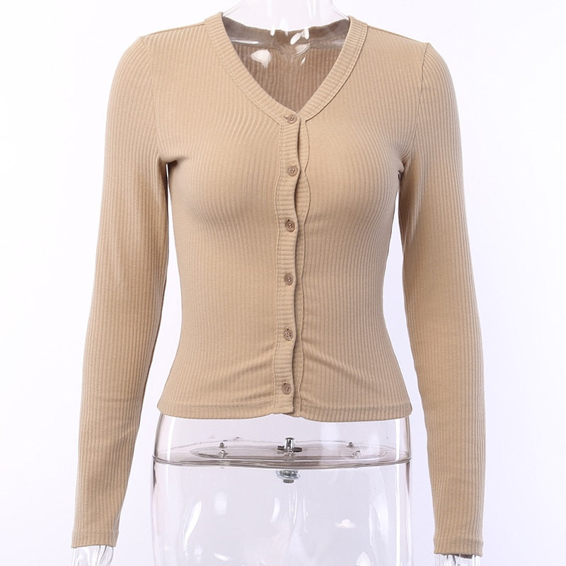Women's Spring/Autumn Casual Knitted Buttoned Long Sleeve Top