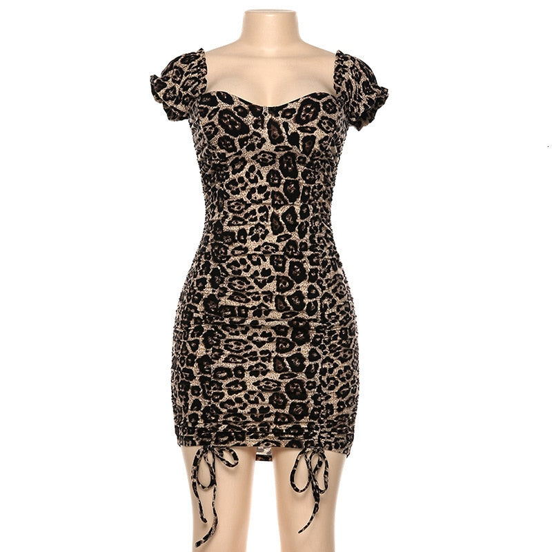 Women's Summer Casual Leopard Mini Sheath V-Neck Dress