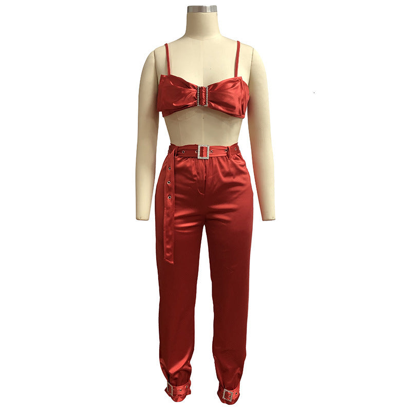 Women's Sleeveless Skinny Polyester Two-Piece Jumpsuit