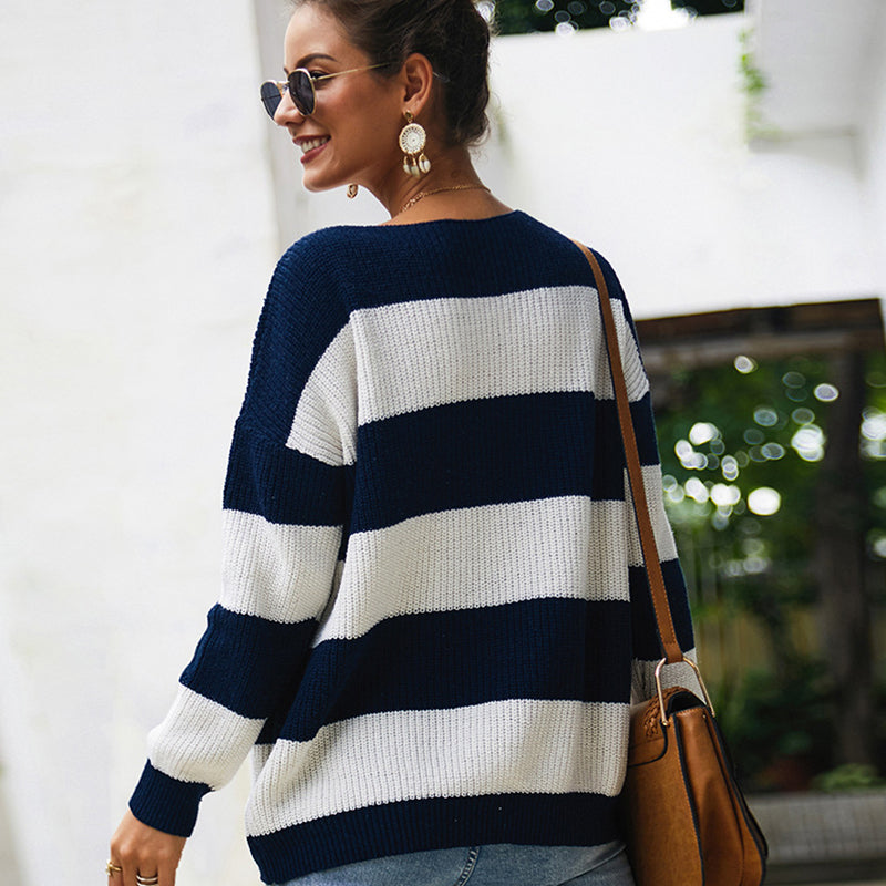 Women's Autumn/Winter Striped Loose O-Neck Sweater