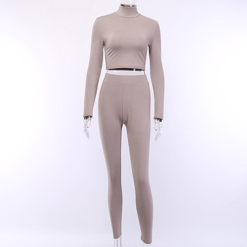 Women's Spring Long Sleeve Elastic Skinny Two-Piece Suit