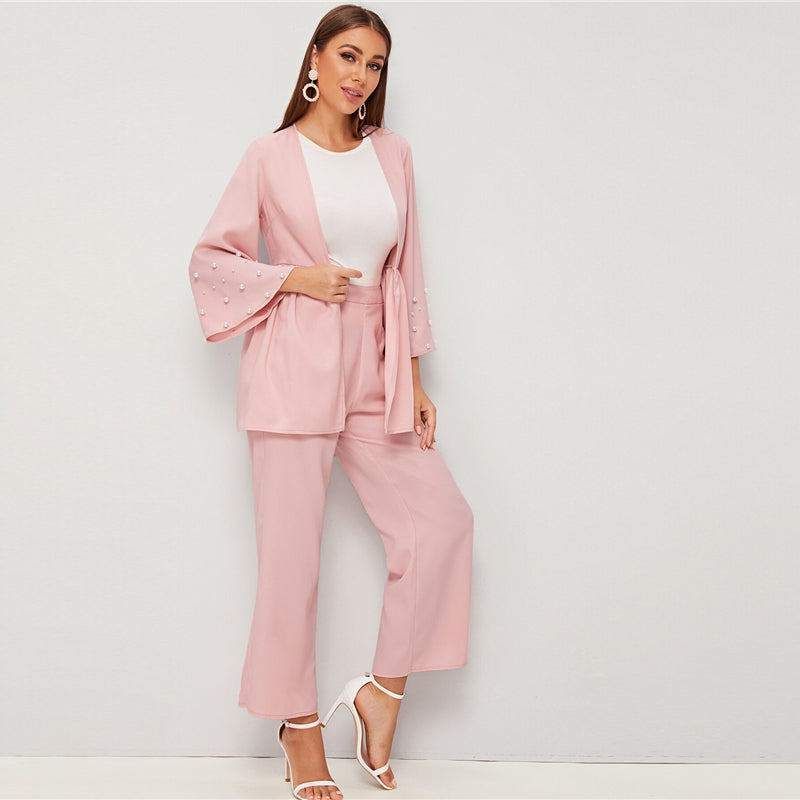 Women's Summer Polyester Beaded Two-Piece Suit