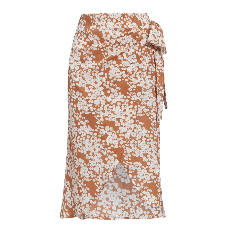 Women's Summer Casual Midi High-Waist Skirt With Print